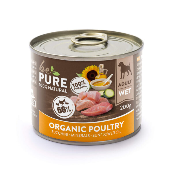 bePure Organic Poultry mit Bio Geflügel und Zucchini Nassfutter für Hunde