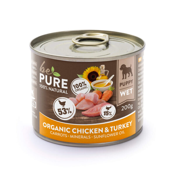 bePure Organic Chicken & Turkey mit Bio Huhn, Pute und Karotten Nassfutter für Hunde